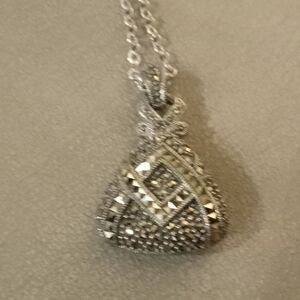Markasite and sterling silver handbag/ purse  with 18" chain. Judith Jack design